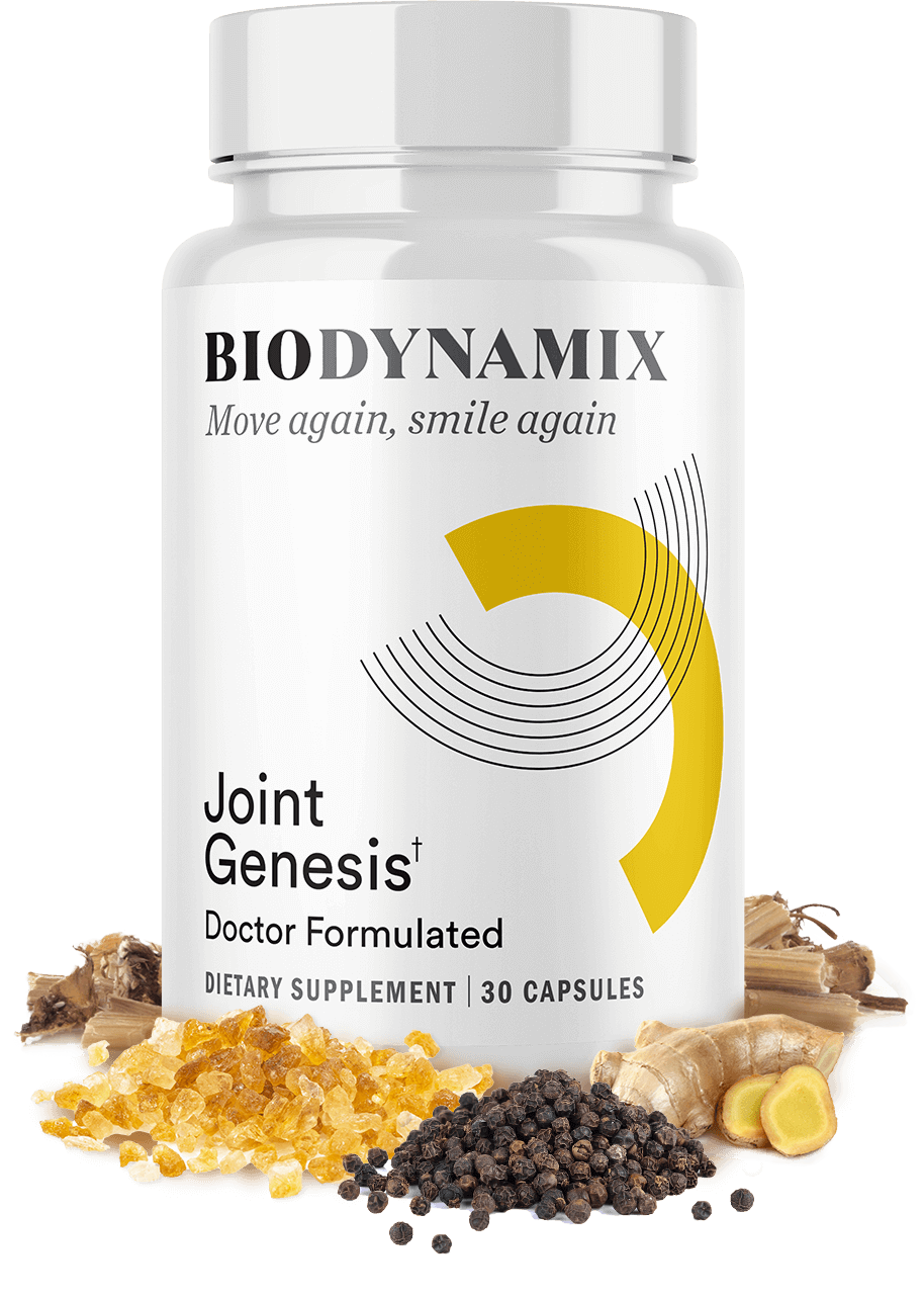 Joint Genesis™ supplement bottles with key ingredients