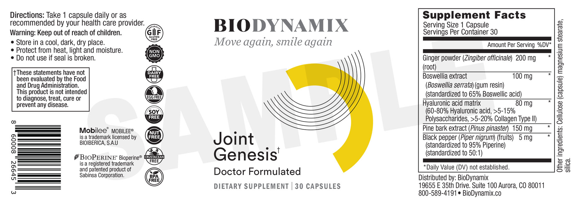 Joint Genesis™ Supplement Facts Label